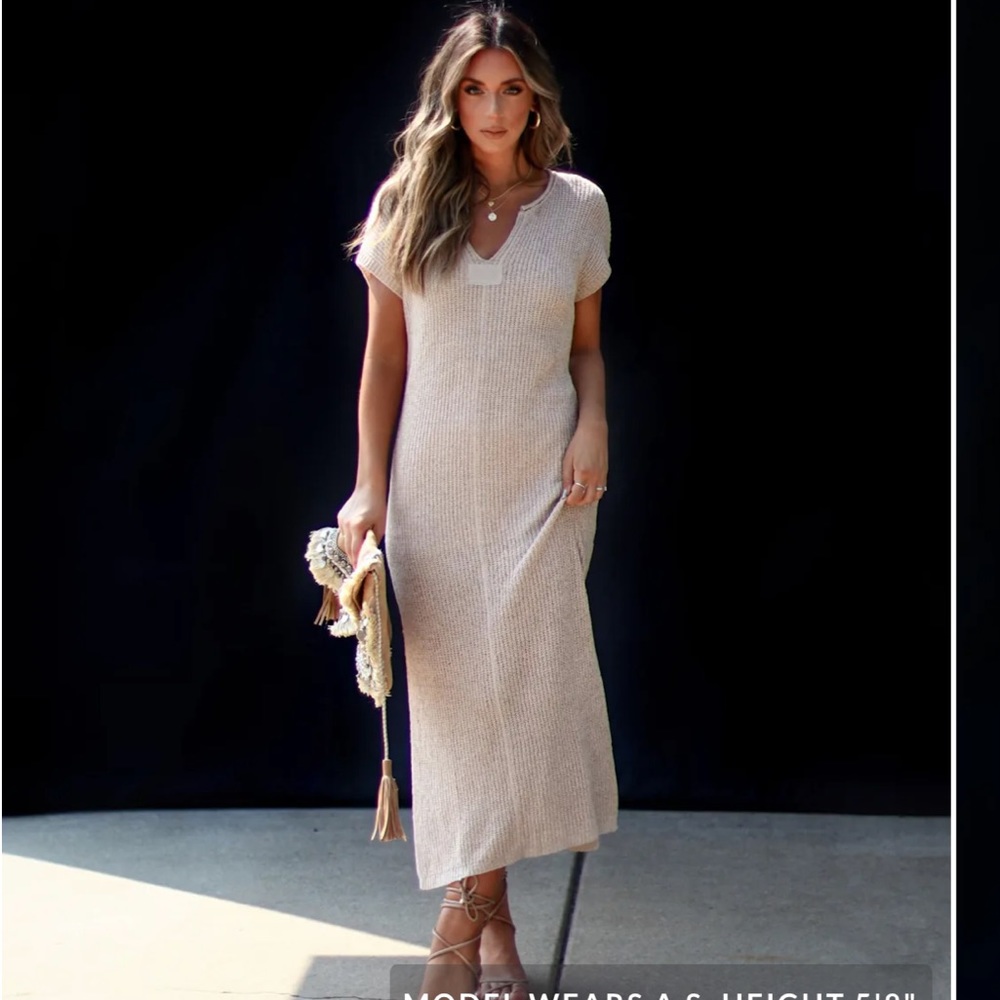 VICI Heat Things Up Crochet Knit Maxi Dress- beachy knit dress also fall vibes